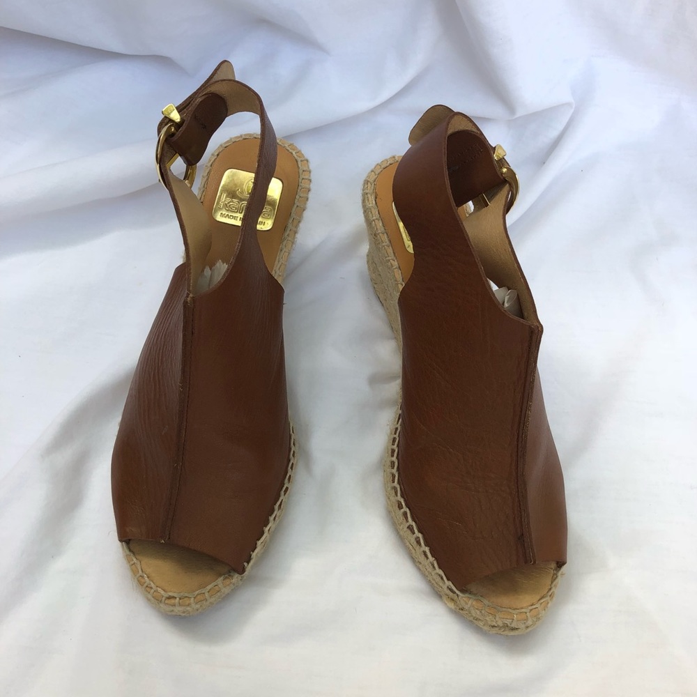 KANNA WOMENS LEATHER ESPADRILLE WEDGE SANDALS S 38